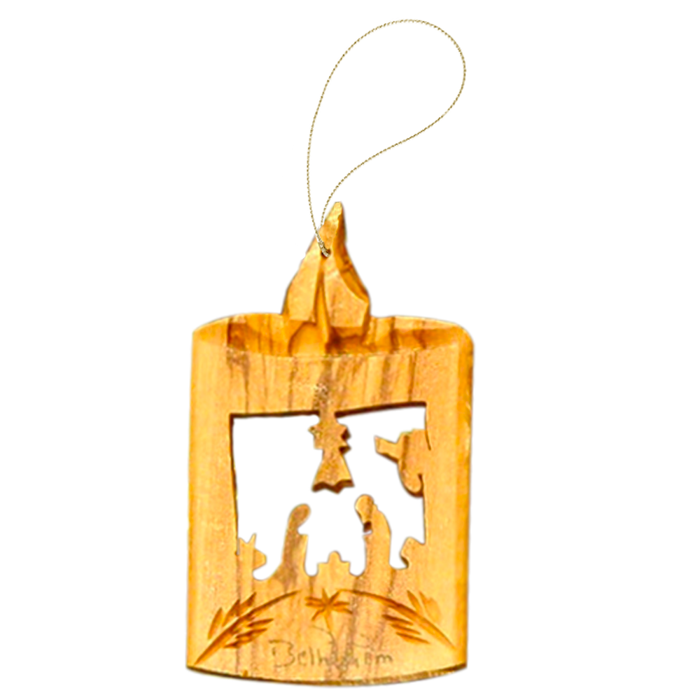 Olive Wood Candle Nativity, , large image number 0
