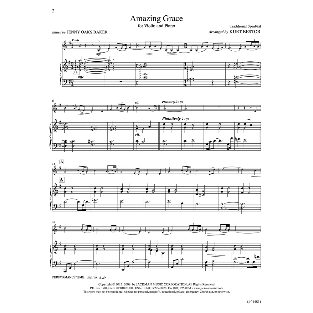 Amazing Grace: Advanced Violin Solo, , large image number 1