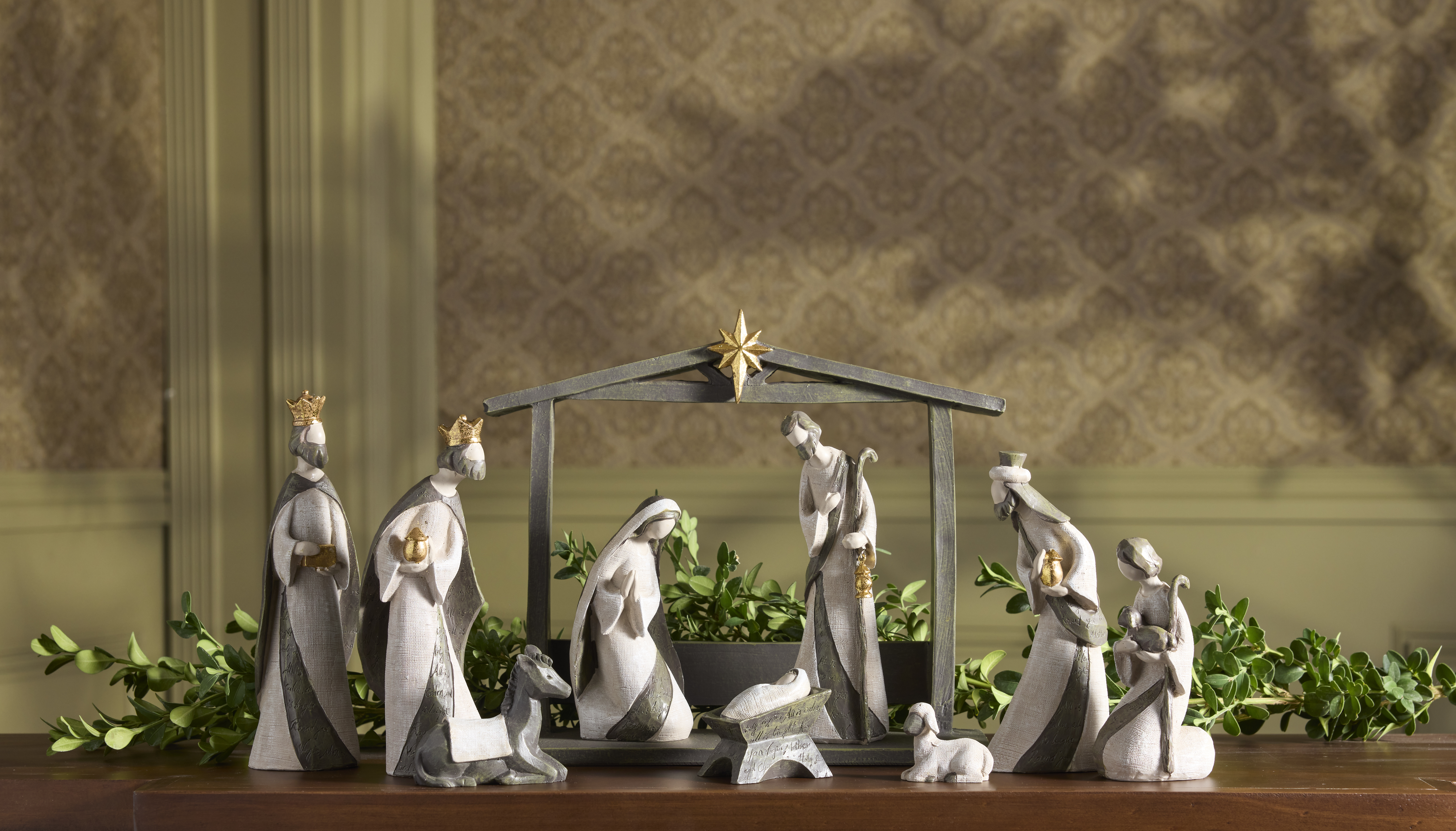 Golden Silent Night Resin Nativity, , large