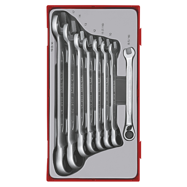 TENG 8PCE REVERSIBLE RATCHET COMBINATION SPANNER SET 8-19MM - TC-TRAY