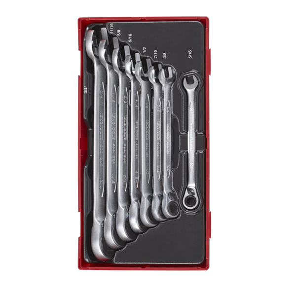 TENG 8PCE REVERSIBLE RATCHET AF COMBINATION SPANNER SET - TC-TRAY