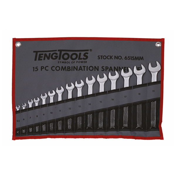 TENG COMBINATION SPANNER SET W/WALLET, METRIC, 15PCE, 5.5MM-19MM