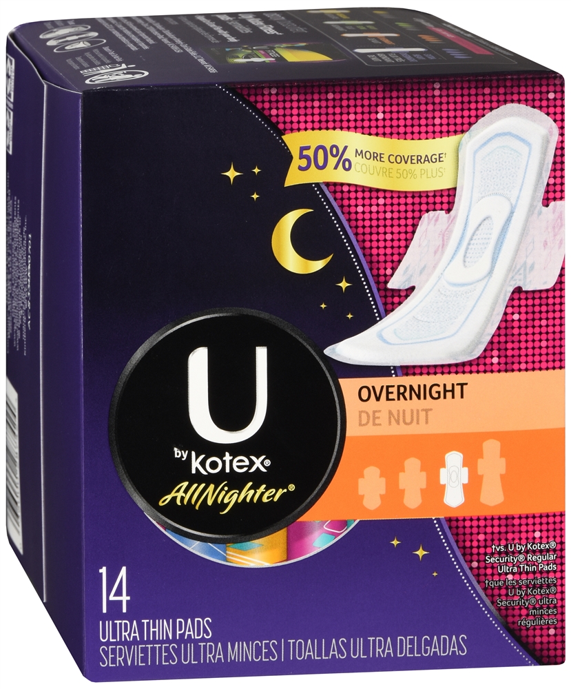 U By Kotex All Nighter Ultra Thin Pads Overnight 14 Ct Optum Store