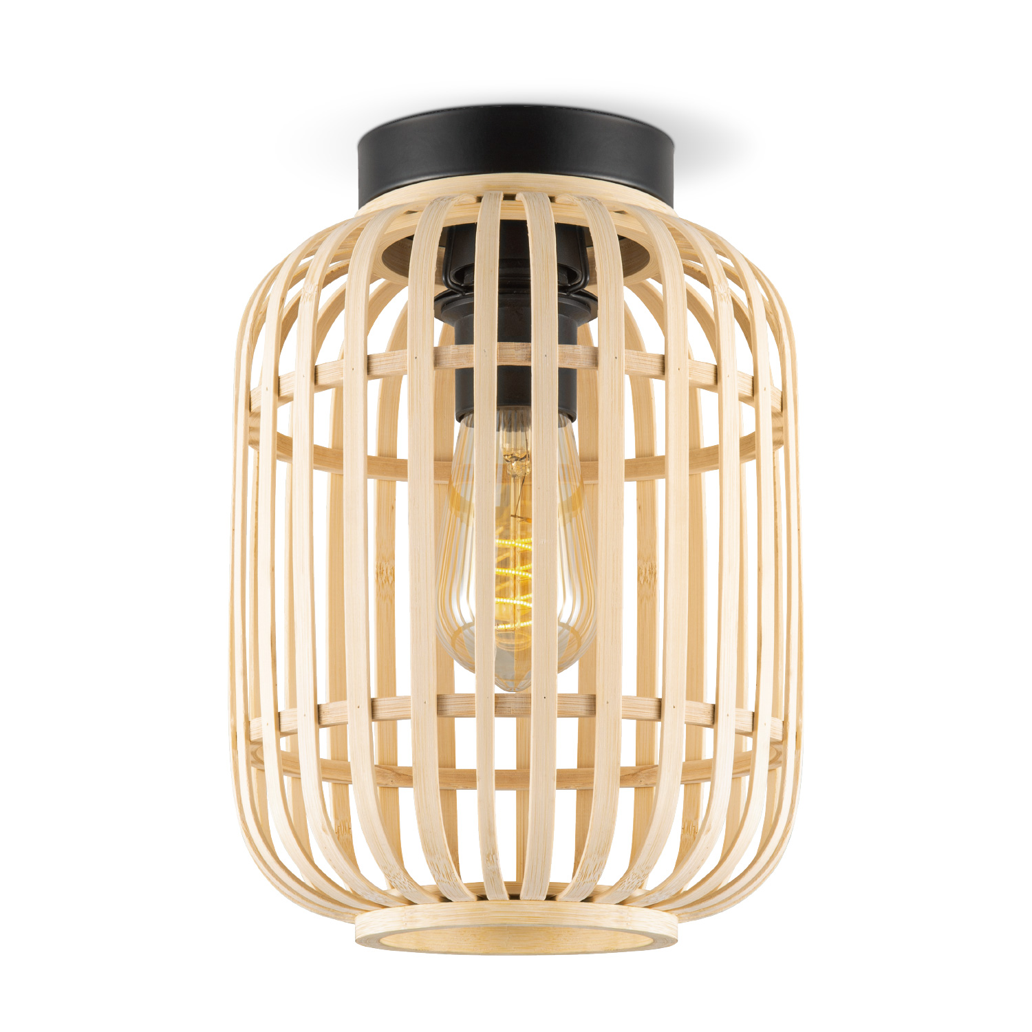 Boheemse stijl Plafondlamp - Bamboe Lampenkap - Cilinder - Beige - Ø21,5 x 30 cm - E27 fitting - Ontworpen voor gebruik in slaapkamers en studeerkamers - met montagetoebehoren