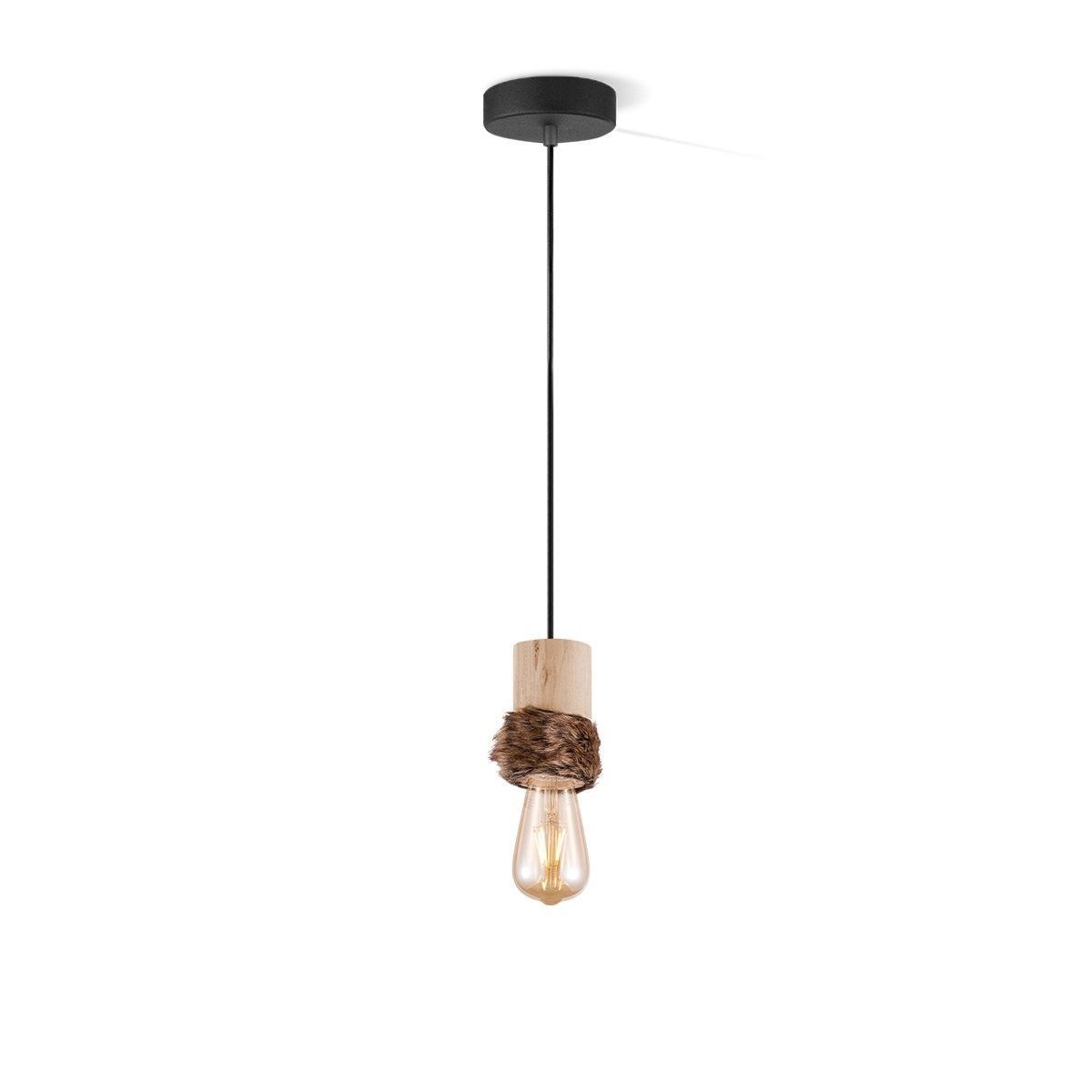 Image of Home sweet home hanglamp Furdy klein - hout / bont