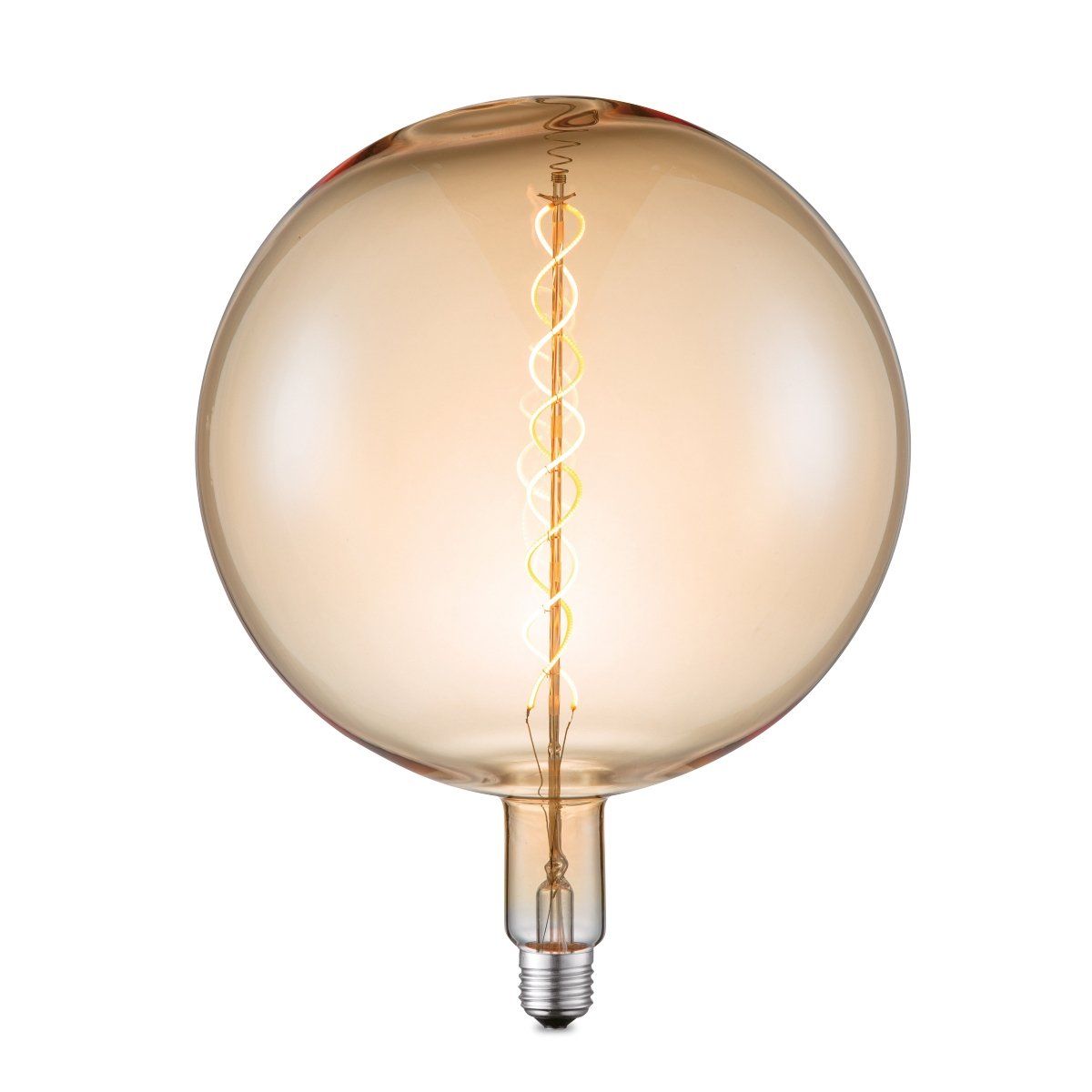 Image of Edison Vintage LED filament lichtbron Globe - Amber - G260 Spiraal - Retro LED lamp - 26/26/33cm - geschikt voor E27 fitting - Dimbaar - 4W 280lm 2700K - warm wit licht