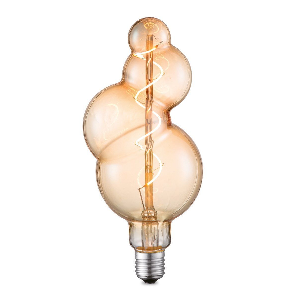 Edison Vintage LED filament lichtbron Bubbel - Amber - Spiraal - Retro LED lamp - 11/11/23cm - geschikt voor E27 fitting - Dimbaar - 4W 280lm 2700K - warm wit licht