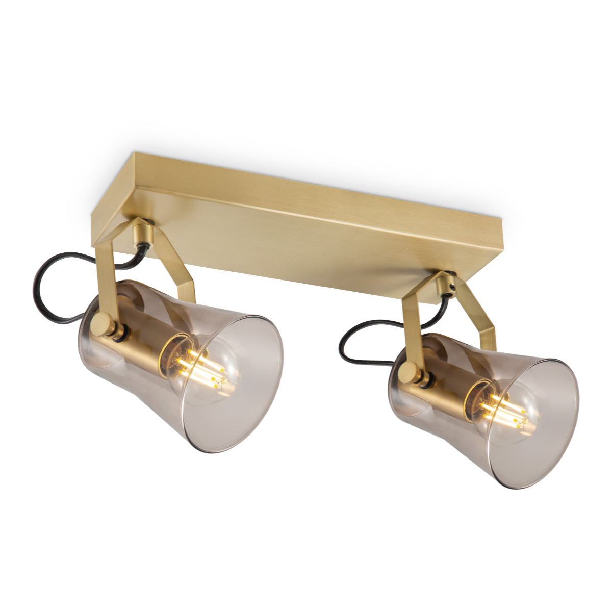 Industriële Plafondspots - messing - Met 2 E14 Fitting - Metaal en Glas Spotlights - 27 x 18 x 18.5cm - Voor woonkamer en slaapkamer - Lichtbron niet inbegrepen