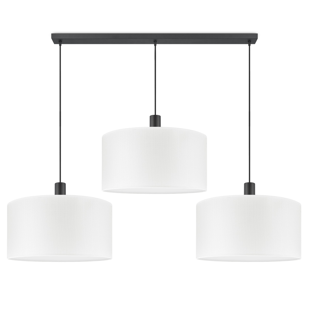 Moderne Hanglamp - Xxl Beam 3L met 3 x 50cm Wite stoffen kappen - Rond  - Ø98 x 157.5 cm - E27 fitting - Voor slaapkamer en woonkamer - Inclusief 1 meter snoer