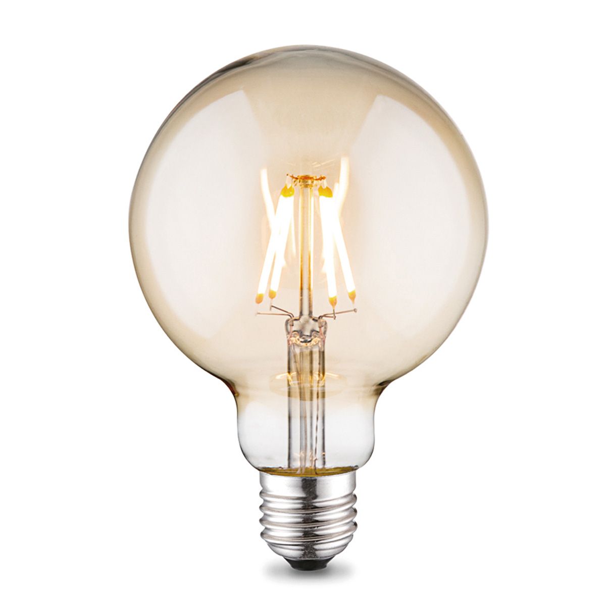 Edison Vintage LED filament lichtbron Globe - Amber - G95 Deco - Retro LED lamp - 9.5/9.5/13.5cm - geschikt voor E27 fitting - Dimbaar - 6W 600lm 2700K - warm wit licht
