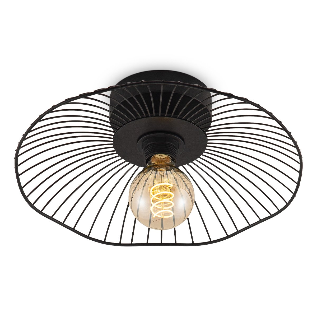 Home - Industriële plafondlamp - Metalen Lampenkap - Paraplu - Zwart - Ø35 x 11 cm - E27 fitting - Voor gebruik in slaapkamers en werkkamers - Hoogte lampenkap: 4 cm