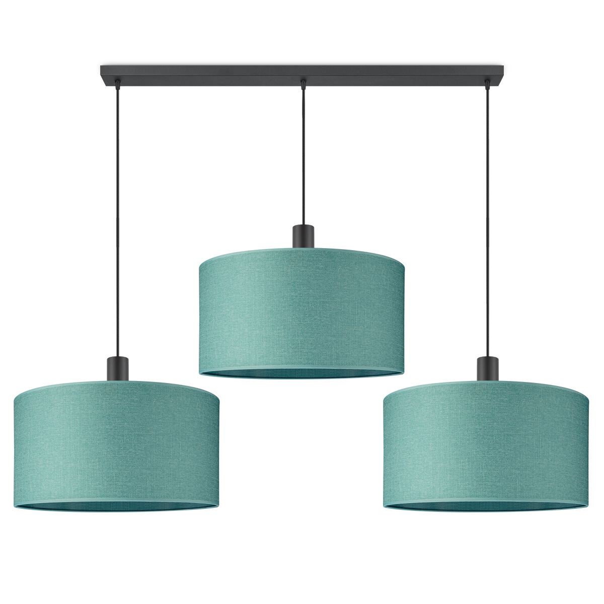 Moderne Hanglamp - Xxl Beam 3L met 3 x 50cm Turkoois stoffen kappen - Rond  - Ø98 x 157.5 cm - E27 fitting - Voor slaapkamer en woonkamer - Inclusief 1 meter snoer