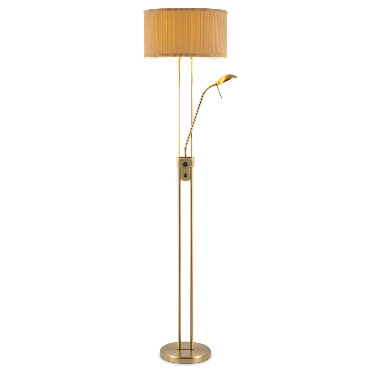 Image of Moderne vloerlamp Up - 2-lichts staande lamp met Linnen kap - Brons - 40/40/170cm - met E27 + G9 lichtbron 7W 1076LM - Warm wit licht - Dimbaar - Met draaischakelaar - Geschikt voor woonkamers en slaapkamers