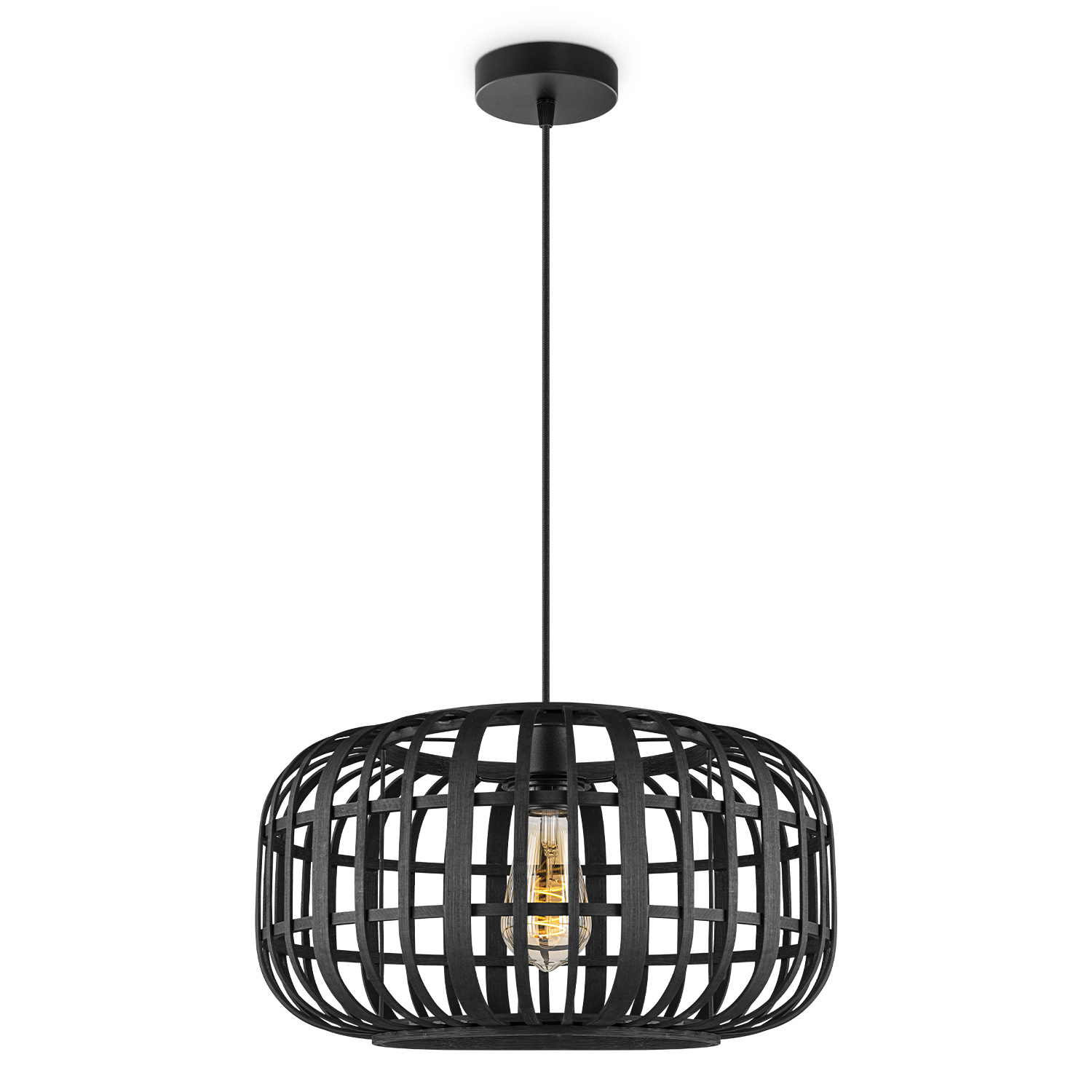 Boheemse Hanglamp - Bamboe Lampenkap - Elliptische - Zwart - Ø40 x 126 cm - E27 fitting - Ontworpen voor gebruik in slaapkamers en werkruimtes - Inclusief 1 meter kabel