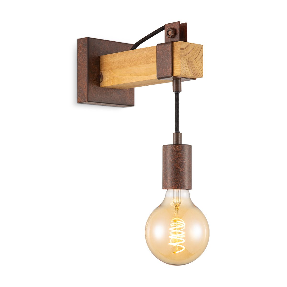 Home sweet home wandlamp Denton 1L - hout / roest