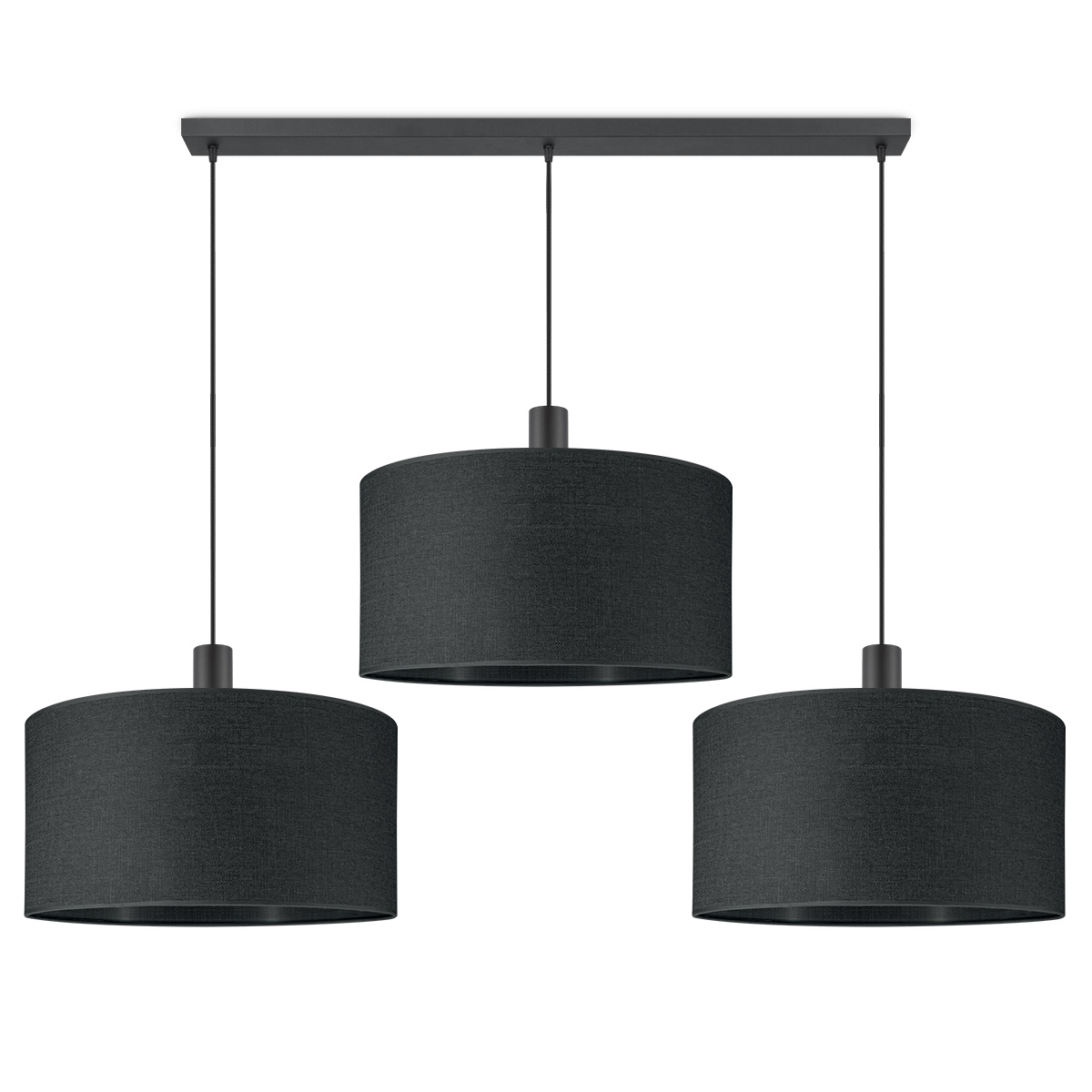 Moderne Hanglamp - Xxl Beam 3L met 3 x 50cm zwarte stoffen kappen - Rond  - Ø98 x 157.5 cm - E27 fitting - Voor slaapkamer en woonkamer - Inclusief 1 meter snoer