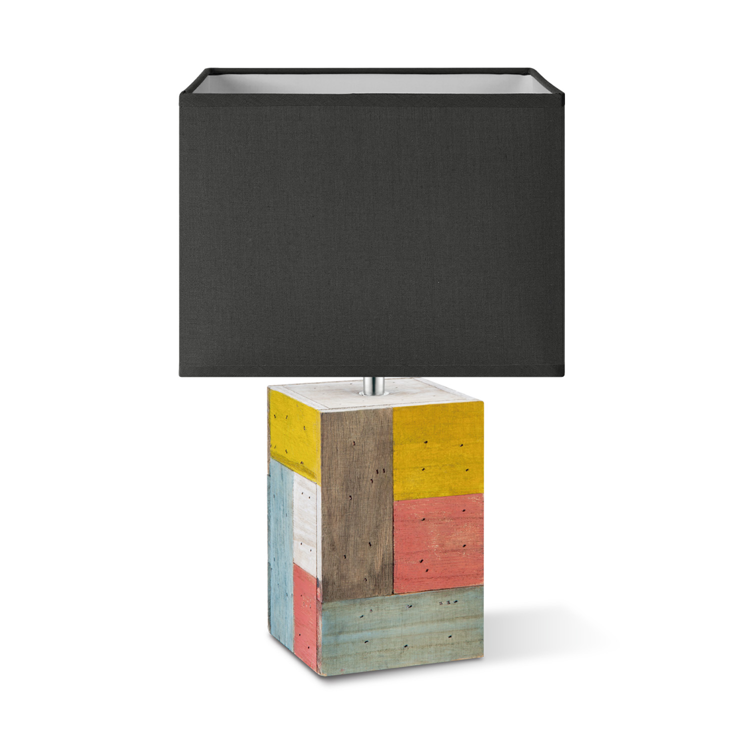 Landelijke tafellamp Block - hout/antraciet - tafellamp Tora Hout inclusief lampenkap 25/25/18cm - tafellamp hoogte 45 cm - geschikt voor E27 LED lamp - Tafellamp geschikt voor woonkamer, slaapkamer, thuiskantoor
