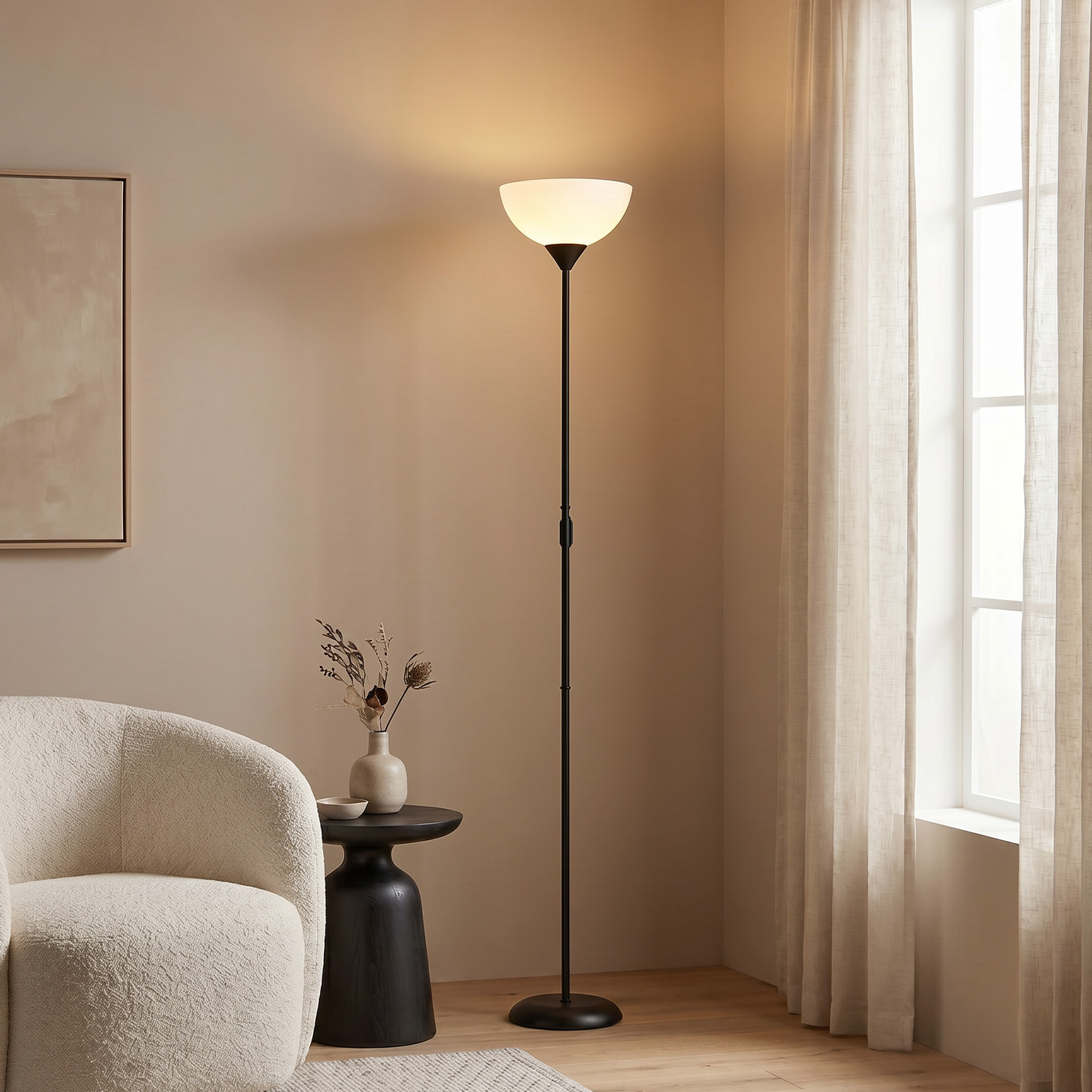 Moderne E27 LED Vloerlamp - 28/28/173.5 cm - Zwart - Metalen Staande Lamp met Wit Lampenkap - Geïntegreerde LED 4W 806Lm 2700K - Voor Kantoor en Slaapkamer - met schakelaar