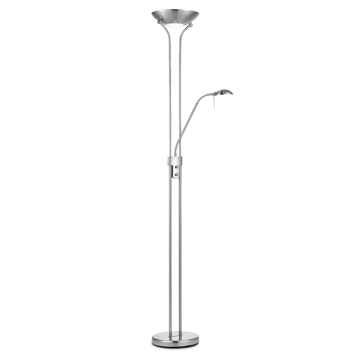 Moderne vloerlamp 50/50/180cm - dimbare staande lamp met flexibele leeslamp - Geborsteld staal - R7s+G9 lichtbron - geschikt voor woonkamer, slaapkamer en thuiskantoor