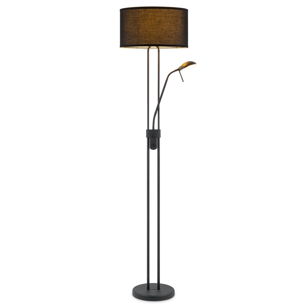 Moderne vloerlamp Up - 2-lichts staande lamp met Linnen kap - Zwart - 40/40/170cm - met E27 + G9 lichtbron 7W 1076LM - Warm wit licht - Dimbaar - Met draaischakelaar - Geschikt voor woonkamers en slaapkamers