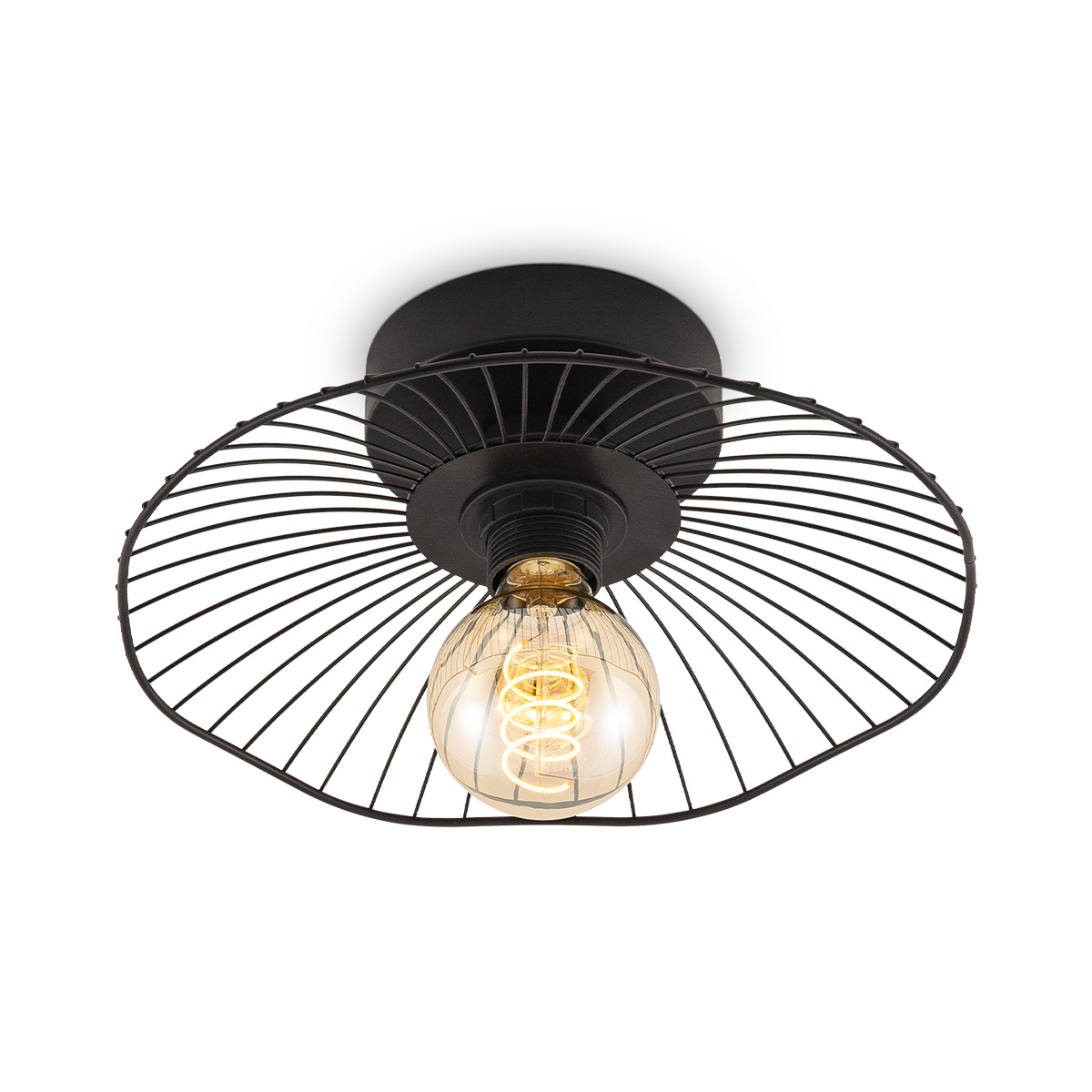 Industriële plafondlamp - Metalen Lampenkap - Paraplu - Zwart - Ø30 x 11 cm - E27 fitting - Voor gebruik in slaapkamers en werkkamers - Hoogte lampenkap: 3.5 cm