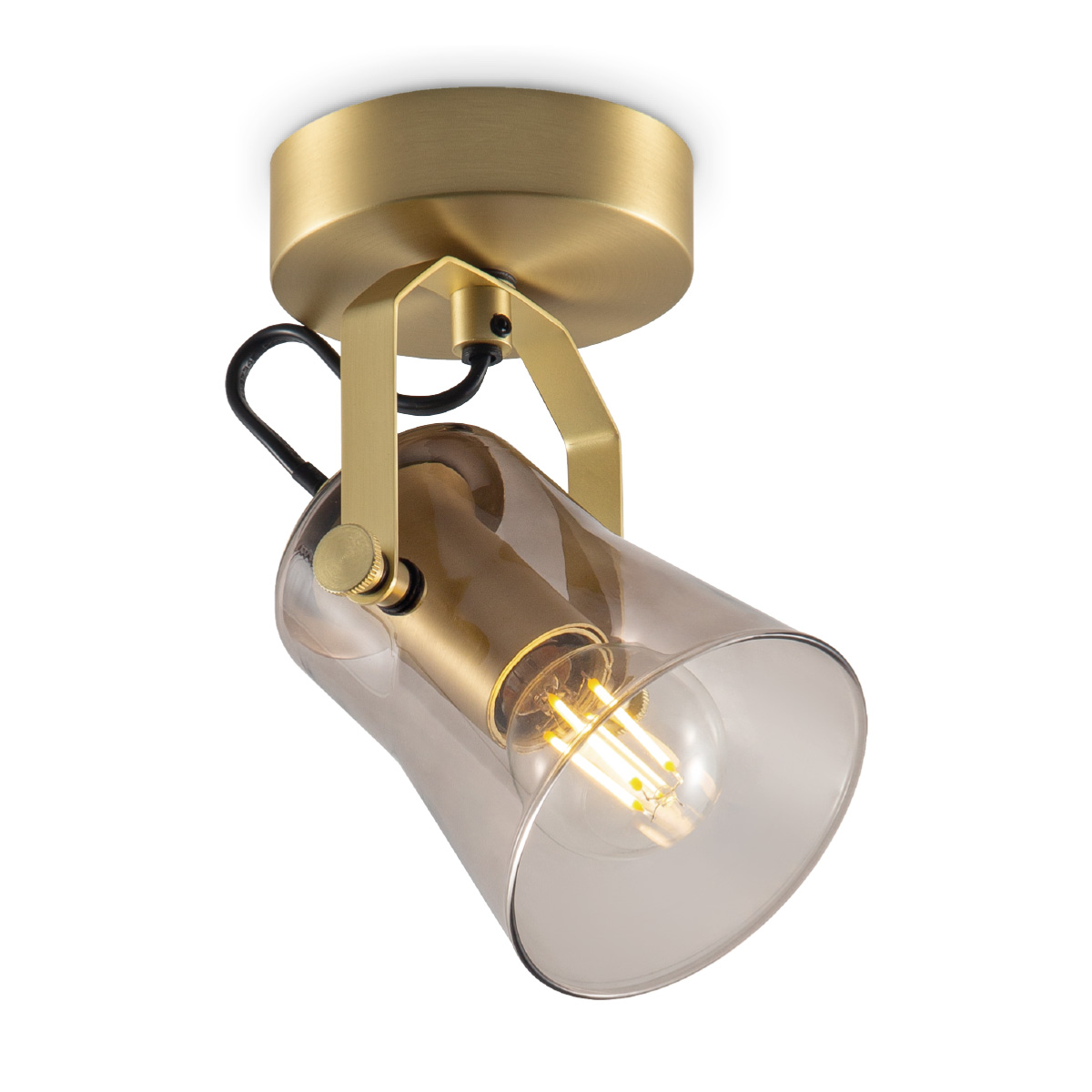 Industriële Plafondspots - Messing - Met E14 Fitting - Metaal en Glas Spotlights - 9 x 10 x 18.5cm - Voor woonkamer en slaapkamer - Lichtbron niet inbegrepen