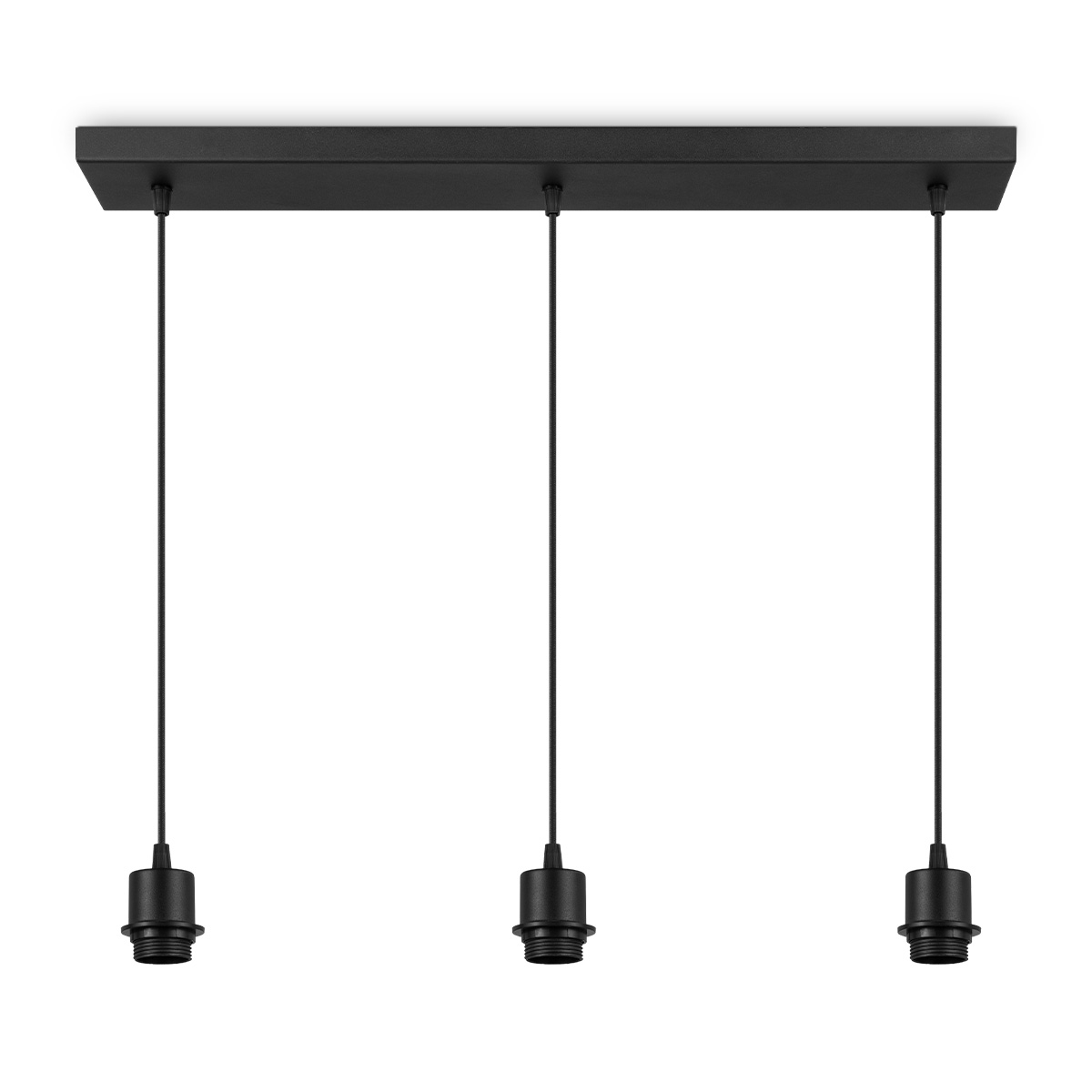 Metaal kroonluchter - Industrie hanglamp - Zwart - Met 3 pcs lampvoeten - Ontworpen voor Eetkamer en Slaapkamer – 65 x 9.5 x 112.5cm - set met E27 Lamphouder - voor Lampenkap met Doorsnede max 20cm - Gloeilamp Niet Inbegrepen