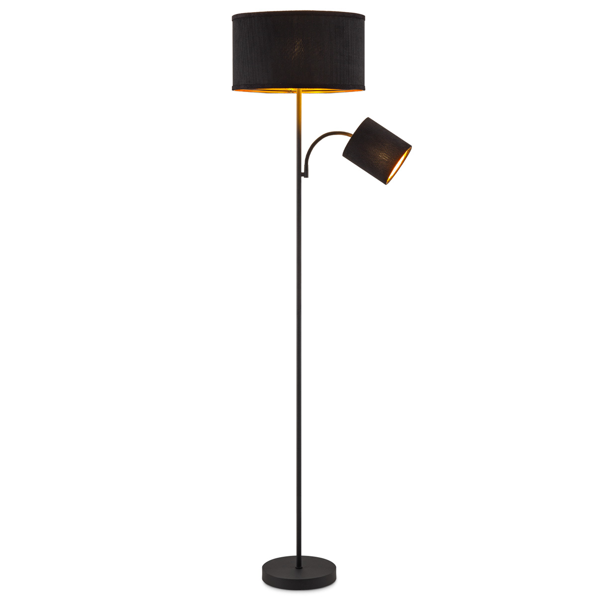 Moderne vloerlamp - Met twee corduroy kap - Zwart - 40 x 40 x 175cm - met E27 lichtbron 7W 1076LM - Warm wit licht - Met twee knoppen open licht - voor woonkamers en slaapkamers