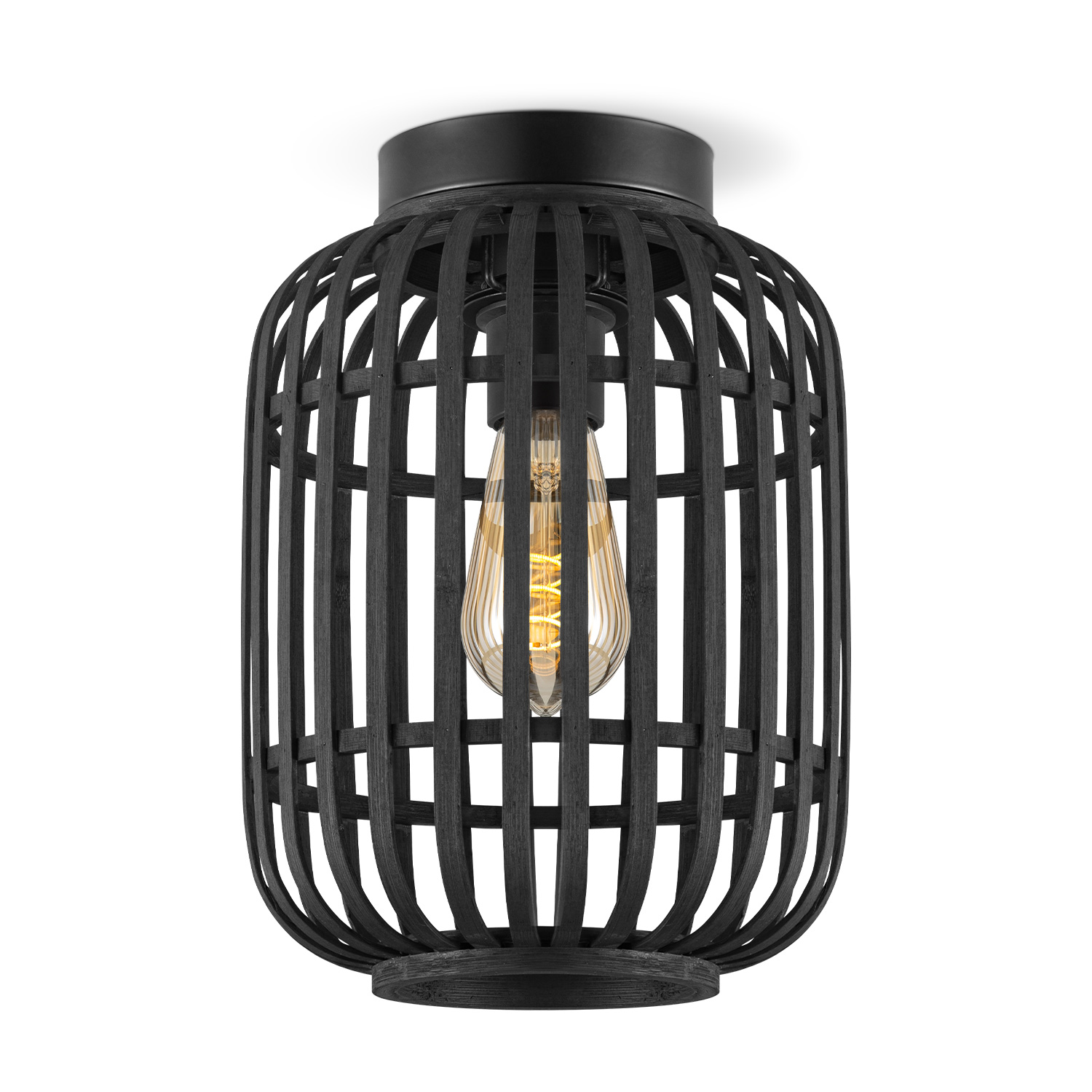 Boheemse stijl Plafondlamp - Bamboe Lampenkap - Cilinder - Zwart - Ø21,5 x 30 cm - E27 fitting - Ontworpen voor gebruik in slaapkamers en studeerkamers - met montagetoebehoren