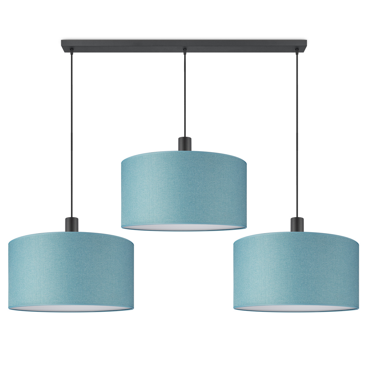 Moderne Hanglamp - Xxl Beam 3L met 3 x 50cm Petrolblauw stoffen kappen - Rond  - Ø98 x 157.5 cm - E27 fitting - Voor slaapkamer en woonkamer - Inclusief 1 meter snoer