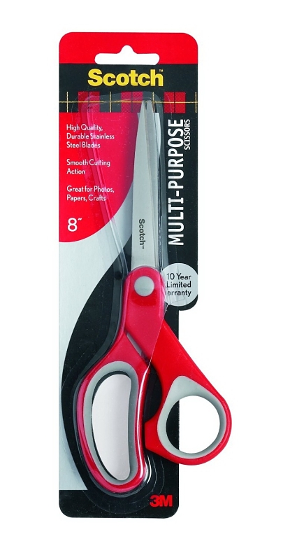 Scotch 1428 Scissors, 3-3/8 in L Cut, Stainless Steel Blade, Polypropylene Handle, Ambidextrous Handle, 8 in OAL