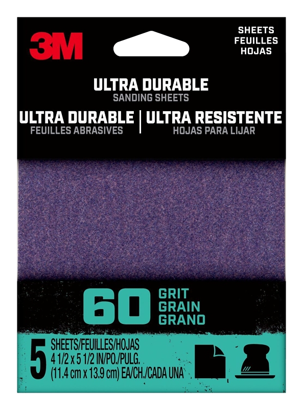 3M 27364 Sandpaper Sheet, 2 in W, 2 in L, 60 Grit, Coarse, Aluminum Oxide/Ceramic Abrasive, Cloth Backing