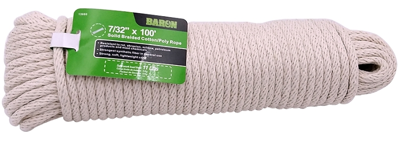 Baron 13680 Cord, 7/32 in Dia, 100 ft L, #7, 11 lb Working Load, Cotton/Poly, Natural, Natural