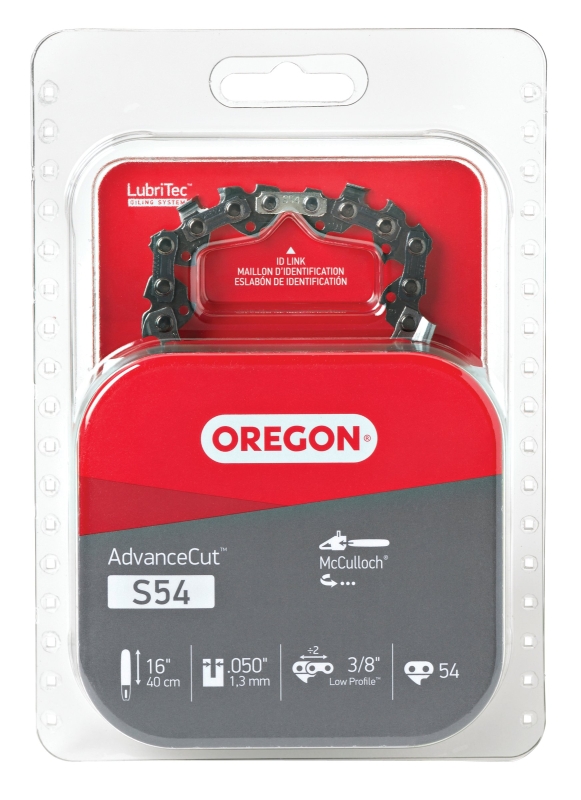 Oregon AdvanceCut Series S54 Chainsaw Chain, 91PX Chain, 16 in L Bar, 0.05 in Gauge, 3/8 in TPI/Pitch, 54-Link