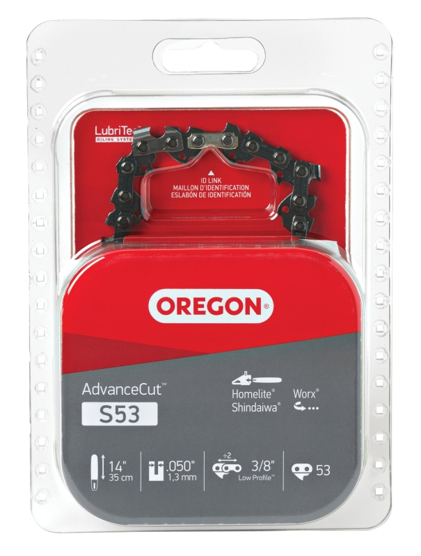 Oregon AdvanceCut Series S53 Chainsaw Chain, 91PX Chain, 14 in L Bar, 0.05 in Gauge, 3/8 in TPI/Pitch, 53-Link