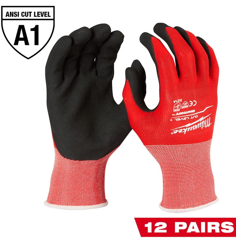 Milwaukee 48-22-8902B Dipped Gloves, Unise, L, 3.8 in L, Elastic Knit Cuff, Nitrile Coating, Lycra/Nylon Glove