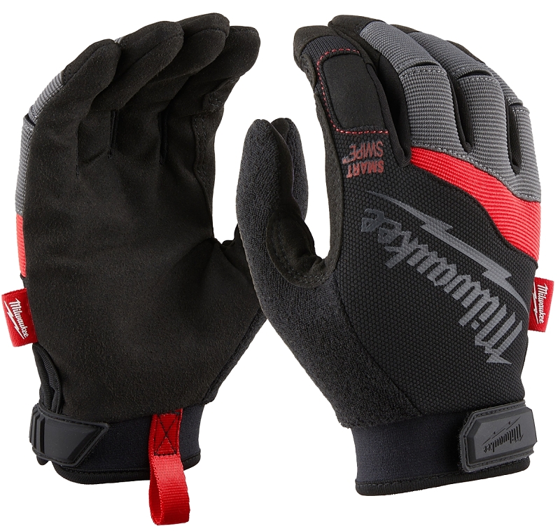 Milwaukee 48-73-8522 Lightweight Work Gloves, Unise, L, 9.26 in L, Reinforced Thumb, Hook and Loop Cuff, Black/Gray/Red
