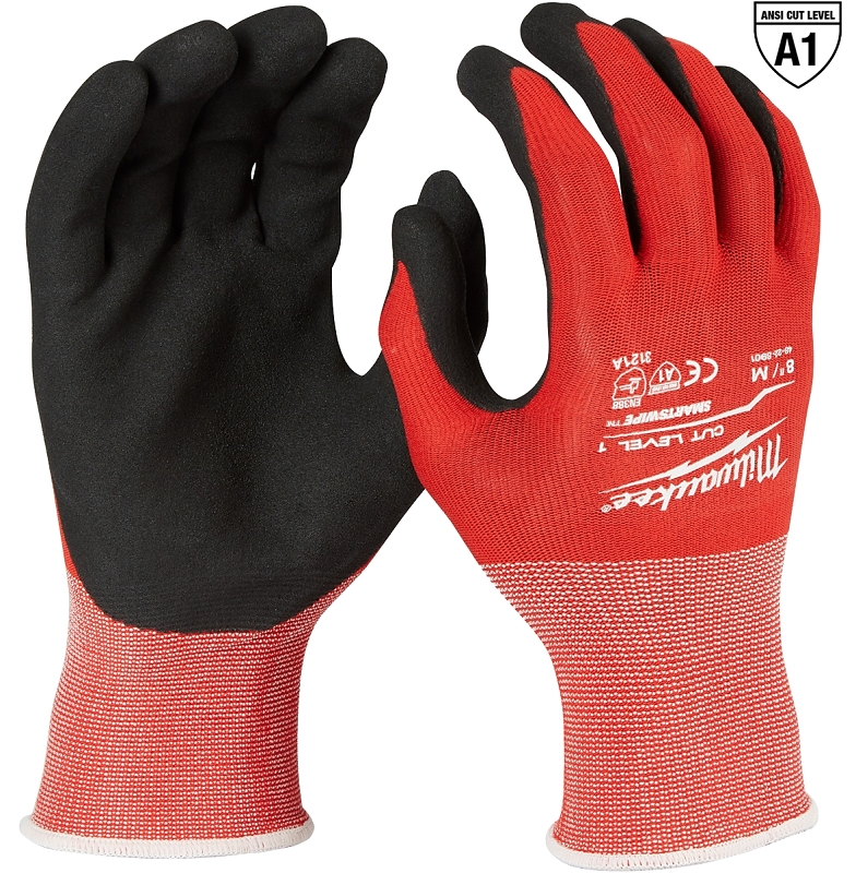 Milwaukee Cut Level 1 Series 48-22-8901 Dipped Gloves, Unise, M, 7.2 to 7.5 in L, Elastic Knit Cuff, Nitrile Coating