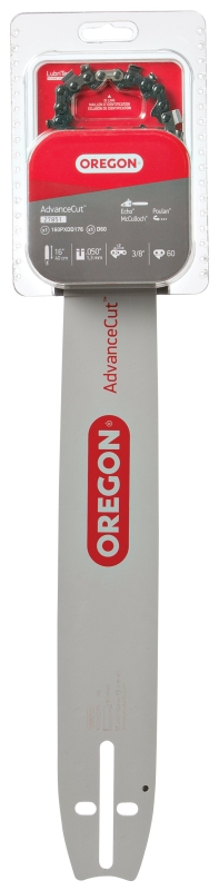 Oregon AdvanceCut Series 27851 Bar and Chain Combo, S Bar Nose Radius, 60-Drive Link, 72V Chain, 3/8 in TPI/Pitch
