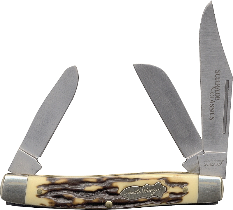 Uncle Henry 885UH Folding Pocket Knife, 3 in L Blade, Stainless Steel Blade, 3-Blade, Bone Handle