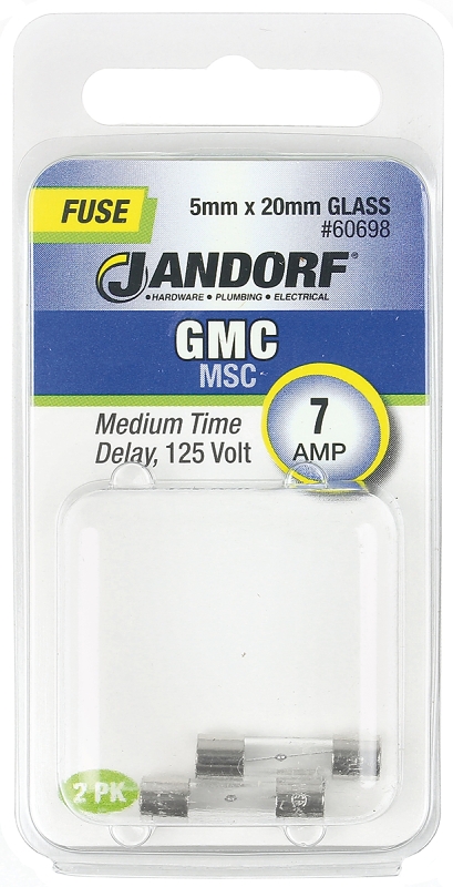 JANDORF GMC Series 60698 Time Delay Fuse, 7 A, 125 V, 10 kA Interrupt, Glass Body, Medium Time Delay Fuse