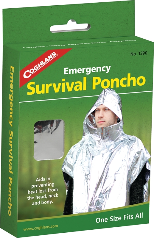 Coghlan's 1390 Emergency Survival Poncho, Aluminum/Polyethylene, Pack of 6