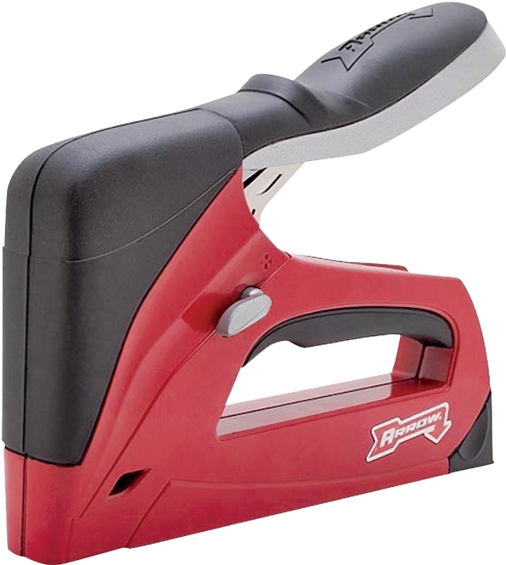 Arrow T50RED Professional Manual Staple Gun, T50 Staple, 3/8 in W Crown, 1/4, 5/16, 3/8, 1/2, 17/32, 9/16 in L Leg, Red