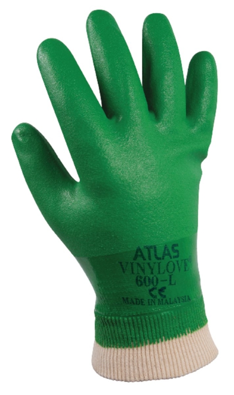 Showa 600L-09.RT Ultra Flexible Coated Gloves, L, 12 in L, Knit Wrist Cuff, PVC Coating, PVC Glove, Green
