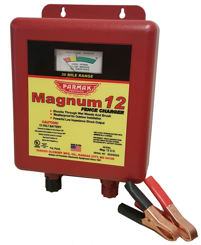 Parmak MAG12UO Electric Fence Charger, 1.1 to 3 J Output Energy, 30 mile Fence Distance, Lead-Acid Battery, 80 Ah