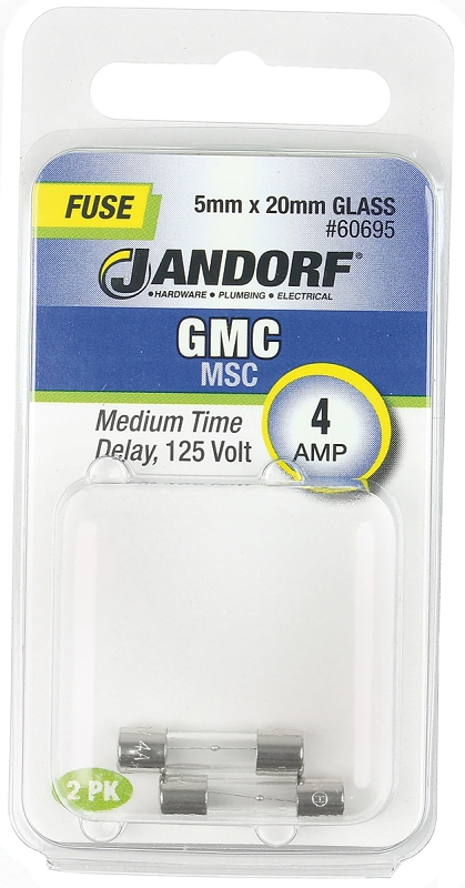 JANDORF GMC Series 60695 Time Delay Fuse, 4 A, 125 V, 10 kA Interrupt, Glass Body, Medium Time Delay Fuse