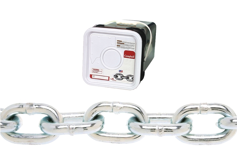 Campbell 0143436 Proof Coil Chain, 1/4 in, 100 ft L, 30 Grade, Steel, Galvanized