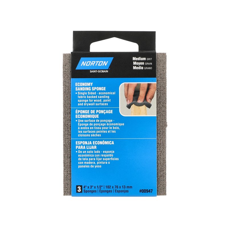 Norton 07660700947 Specialty Abrasive Sponge, 4 in W, 3 in L, 1/2 in Thick