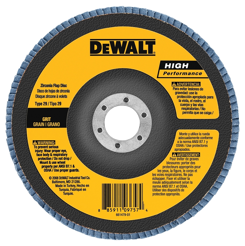 DEWALT HP DW8381H Flap Disc, 6 in Dia, 5/8-11 Arbor, 60 Grit, Medium, Zirconia Abrasive, Fiberglass Backing