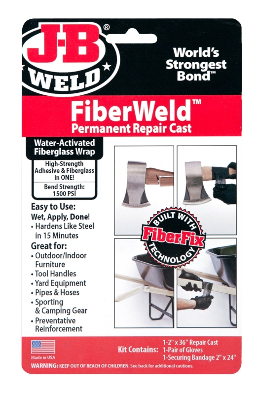 J-B Weld FiberWeld 38236 Fiberglass Repair Cast, 36 in L, 2 in W, Fiberglass Backing, Black